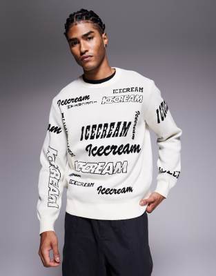 ICECREAM ICECREAM multi logo knitted sweatshirt in off white