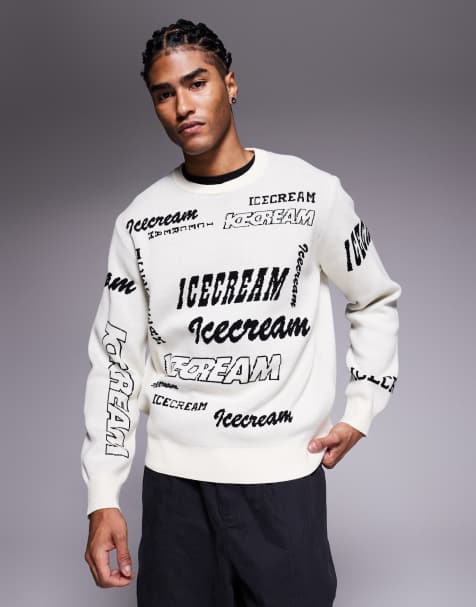 ICECREAM – Naturvit, stickad sweatshirt med flera loggor - view 1