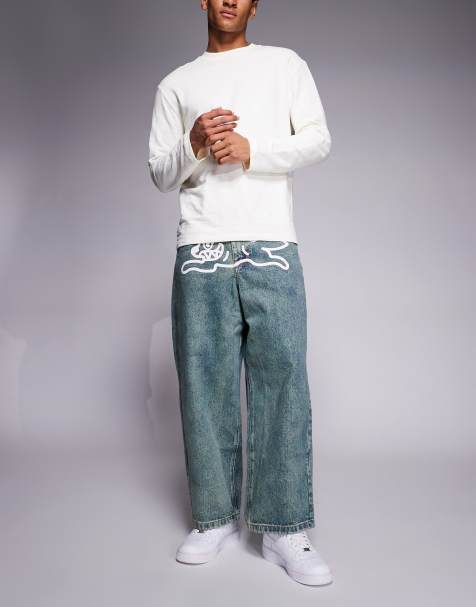 ICECREAM – Obszerne niebieskie jeansy z efektem vintage i nadrukiem z biegnącym psem - view 1
