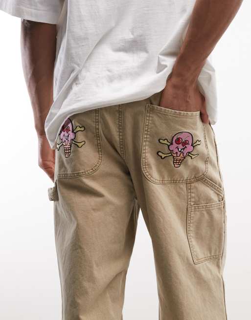 ICECREAM - Pantalon style charpentier avec surpiqûres - Beige délavé , 5 de 5