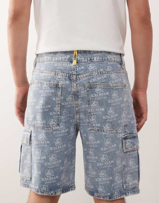 ICECREAM - Pantaloncini di jeans blu lavaggio chiaro con cane che corre in coordinato, 4 di 5