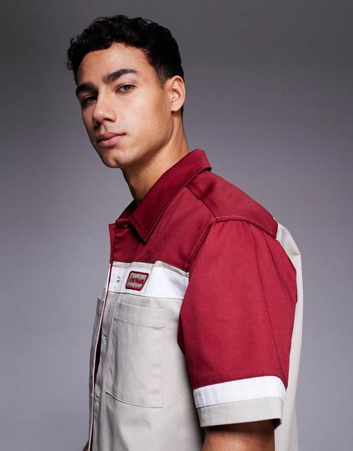 ICECREAM - Parlour - Chemise utilitaire à empiècements contrastants - Beige et rouge, 4 de 5