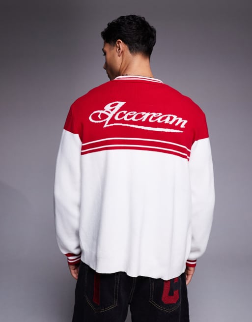 ICECREAM - Parlour - Gilet zippé en maille à empiècements contrastants - Blanc cassé et rouge, 3 de 5