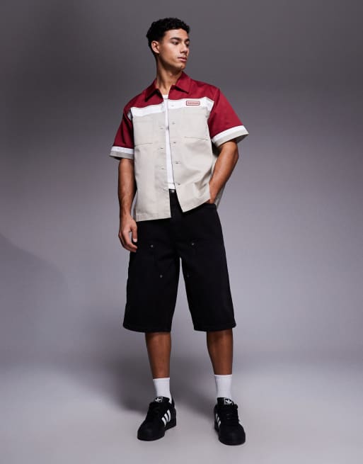 ICECREAM parlour work shirt with contrast panels in beige and red, 2 of 5