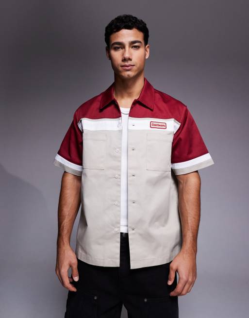 ICECREAM parlour work shirt with contrast panels in beige and red, 3 of 5