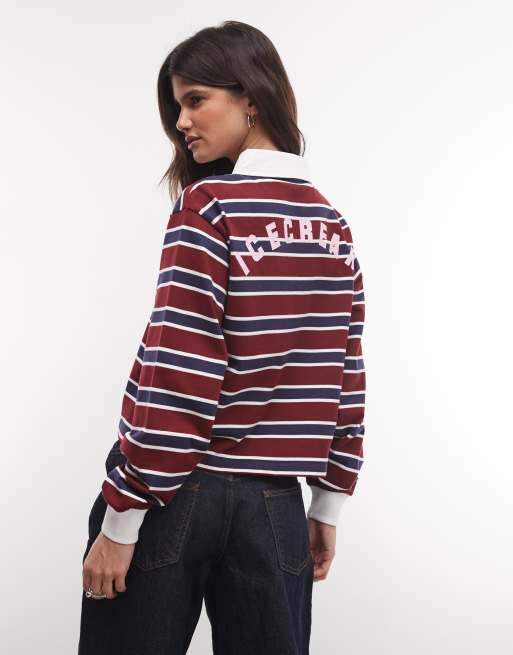 ICECREAM popsicle icon logo stripe rugby polo shirt in burgundy multi, 4 of 4