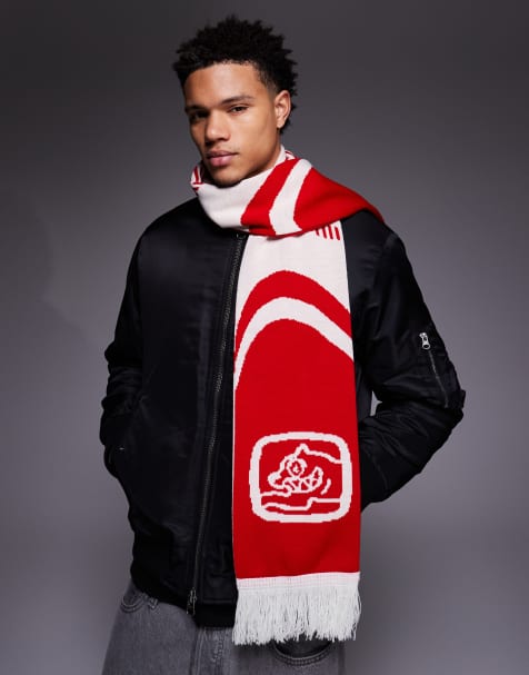 ICECREAM racing knitted scarf in white and red - view 1