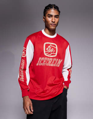 ICECREAM ICECREAM racing moto long sleeve jersey top in red and white