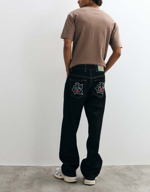 ICECREAM raka jeans med raka ben och broderad detalj i svart denim, 2 av 5