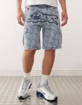 [ICECREAM] ICECREAM repeat running dog print denim shorts in lightwash blue (part of a set) W32 LBLUE