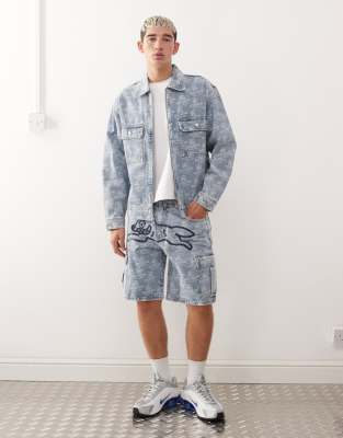 Icecream Repeat Running Dog Print Denim Trucker Jacket In Blue