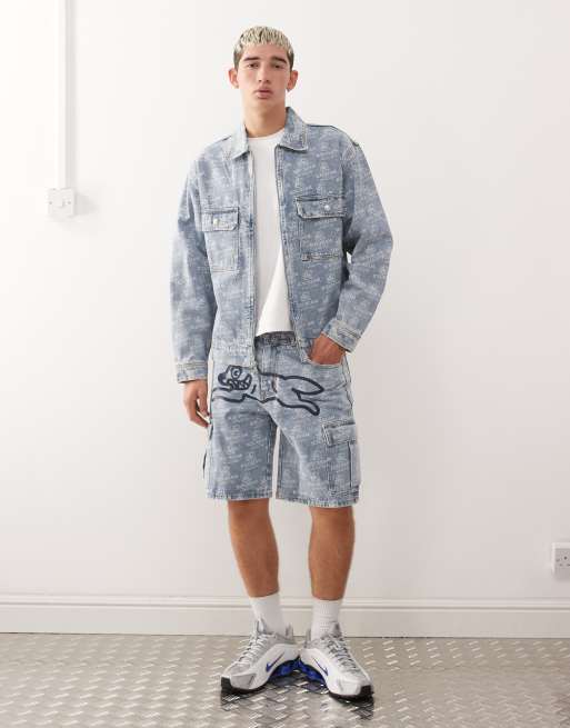 ICECREAM repeat running dog print denim trucker jacket in light-wash blue - part of a set, 2 of 5