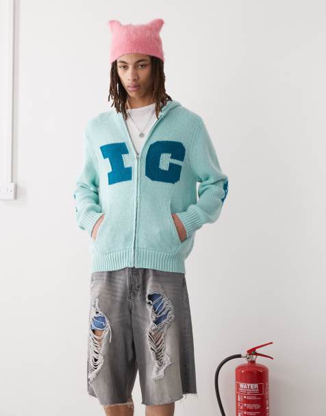 ICECREAM running dog back print knit zip up hoodie in light blue - view 1