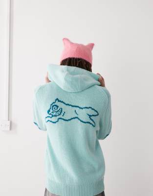 Icecream Running Dog Back Print Knit Zip Up Hoodie In Blue