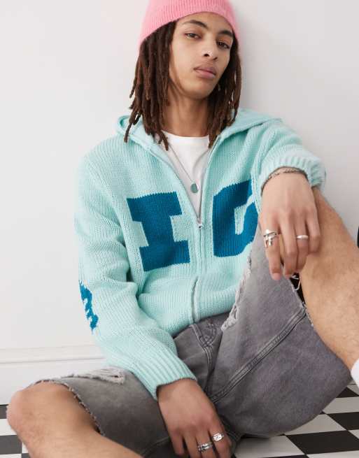 ICECREAM running dog back print knit zip up hoodie in light