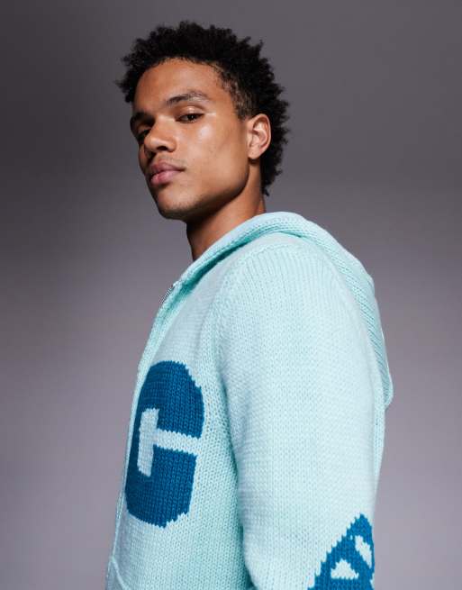 ICECREAM running dog back print knit zip up hoodie in light blue, 4 of 5