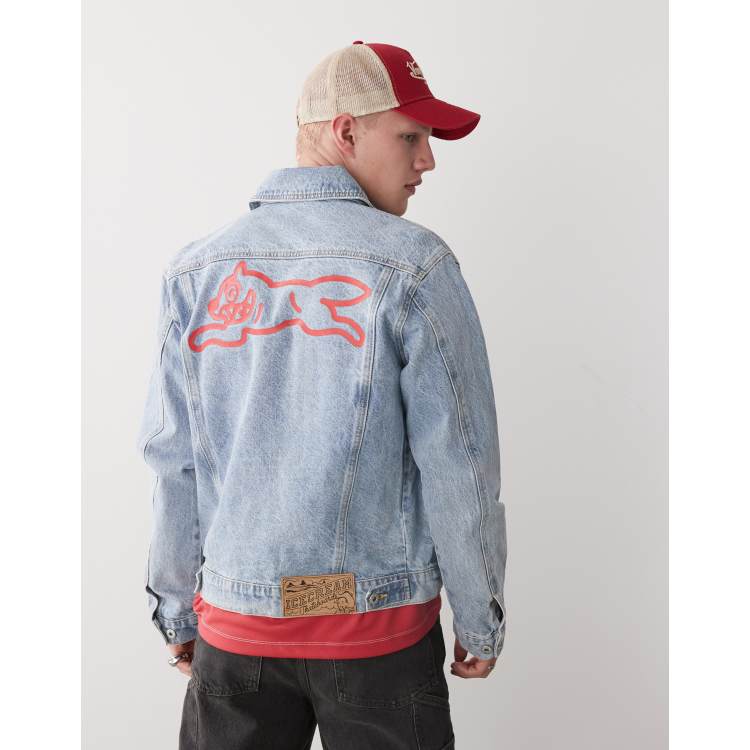 ICECREAM running dog backprint denim trucker jacket in light wash