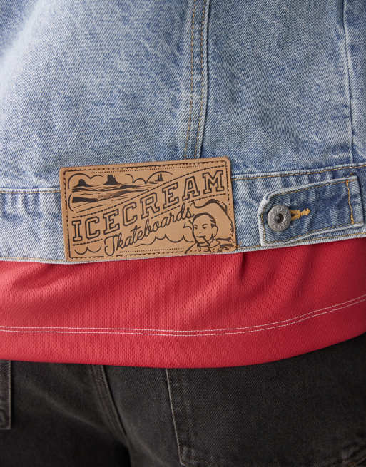ICECREAM running dog backprint denim trucker jacket in light wash