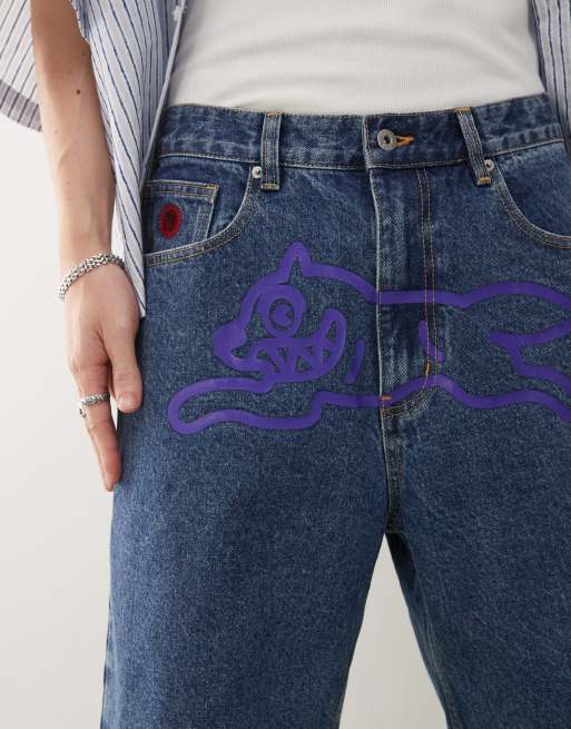 ICECREAM running dog baggy denim shorts in dark wash blue