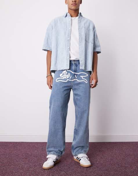 ICECREAM running dog baggy jeans with flannel in mid wash blue - view 1