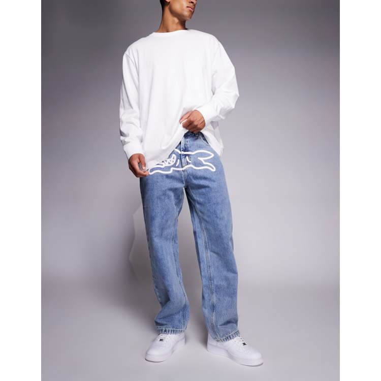 ICECREAM running dog baggy jeans with flannel in mid wash blue | ASOS