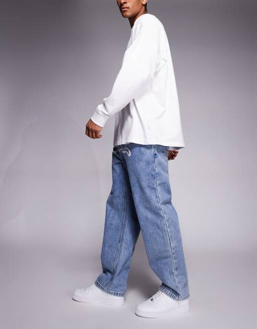 ICECREAM running dog baggy jeans with flannel in mid wash blue