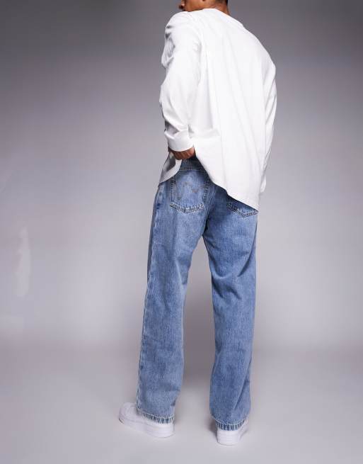 ICECREAM running dog baggy jeans with flannel in mid wash blue