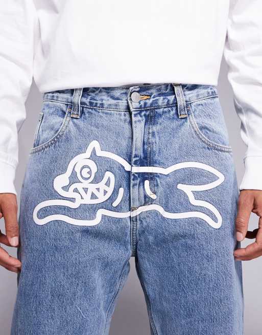 ICECREAM running dog baggy jeans with flannel in mid wash blue