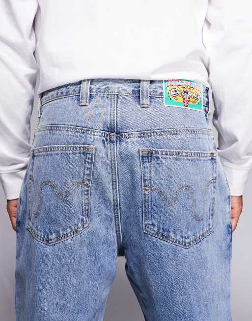 ICECREAM running dog baggy jeans with flannel in mid wash blue | ASOS