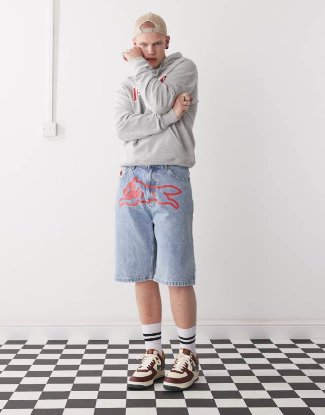 ICECREAM running dog denim shorts in light wash blue | ASOS