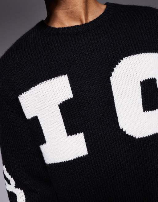 トップス iceandtechno game type logo knit M ICECREAM running dog knit sweatshirt in black | ASOS