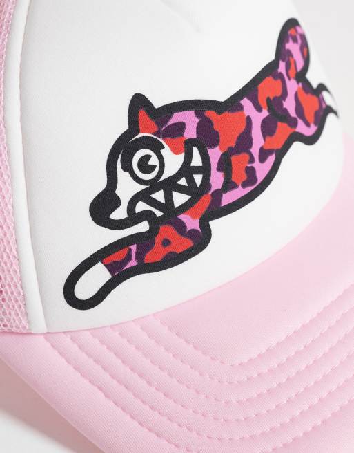 ICECREAM running dog logo icon contrast peak trucker cap in pink/white, 3 of 3
