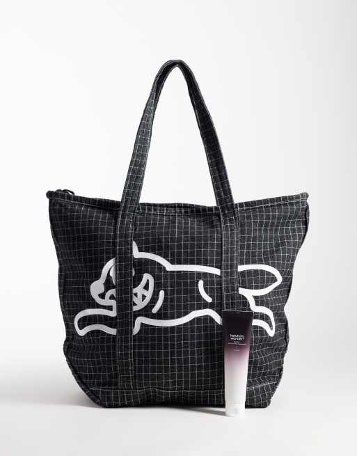 ICECREAM running dog ripstop detail denim tote bag in black, 3 of 4