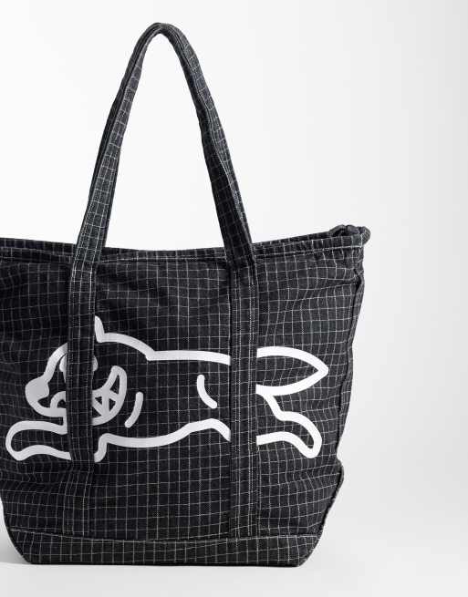 ICECREAM running dog ripstop detail denim tote bag in black, 4 of 4
