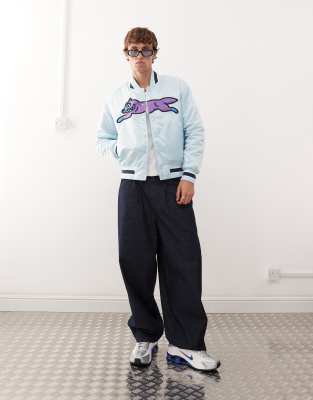 ICECREAM running dog satin varsity jacket in light blue