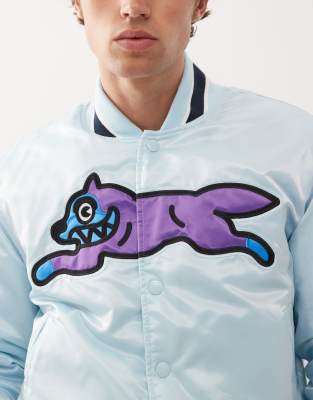 ICECREAM running dog satin varsity jacket in light blue