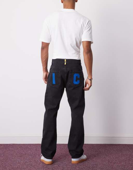 ICECREAM running dog straight leg denim jeans in washed black