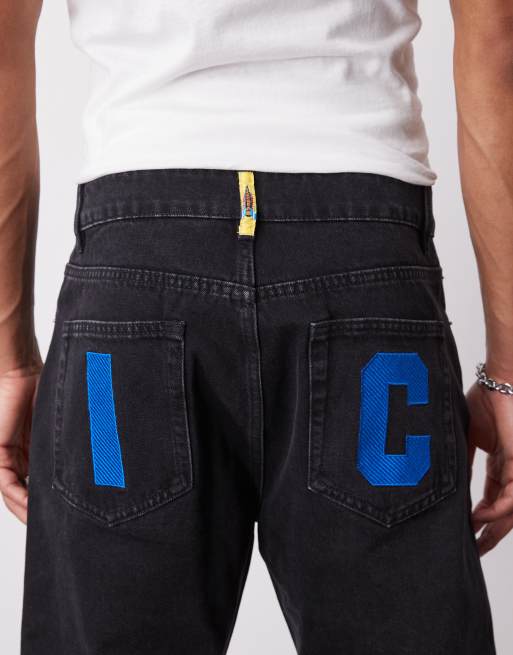 ICECREAM running dog straight leg denim jeans in washed black