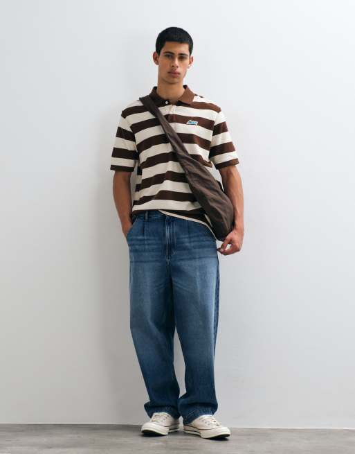 ICECREAM running dog stripe polo shirt in ecru/brown, 2 of 5