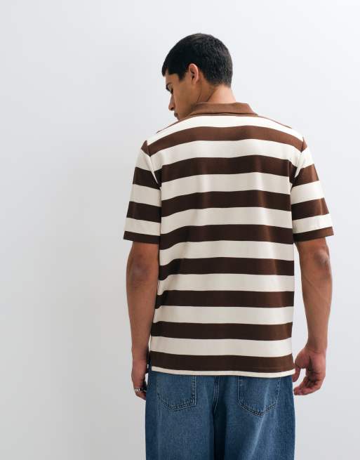 ICECREAM running dog stripe polo shirt in ecru/brown, 3 of 5