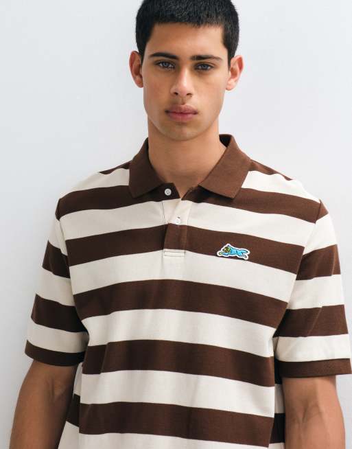 ICECREAM running dog stripe polo shirt in ecru/brown, 5 of 5