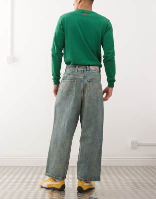 ICECREAM running dog triple scoop baggy jeans in vintage wash blue