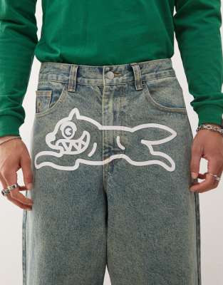 ICECREAM running dog triple scoop baggy jeans in vintage wash blue