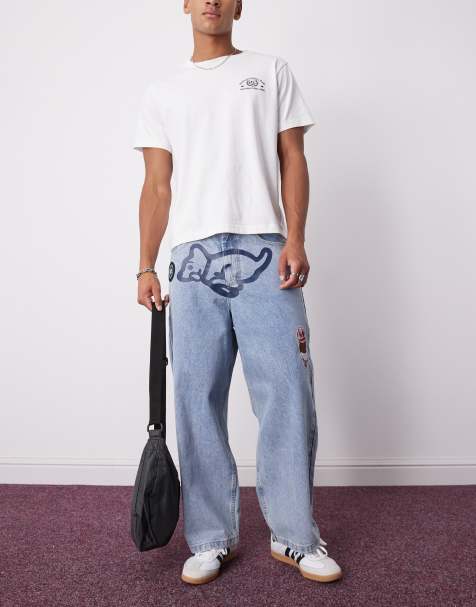ICECREAM running dog triple scoop patch baggy jeans in light wash blue - view 1