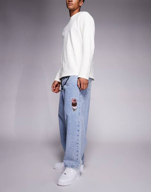 ICECREAM running dog triple scoop patch baggy jeans in light wash blue , 3 of 5