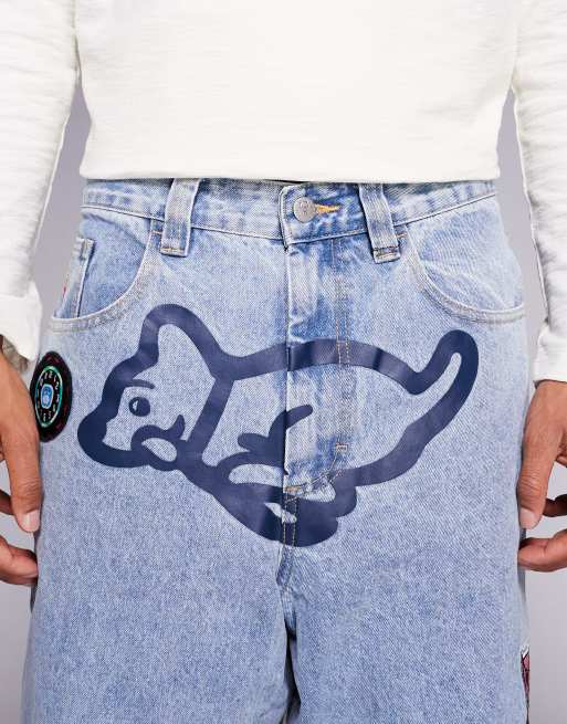 ICECREAM running dog triple scoop patch baggy jeans in light wash
