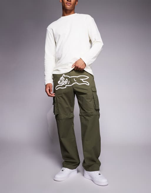 ICECREAM running dog zip off cargo pants in khaki green