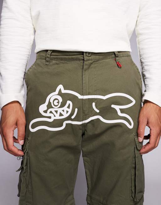 ICECREAM running dog zip off cargo pants in khaki green