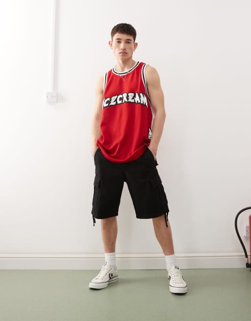 ICECREAM running puppy applique basketball jersey tank top in red, 2 of 4