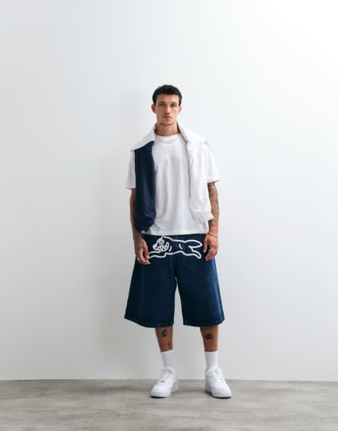 ICECREAM scoop denim jorts met running dog in middenblauw - view 1